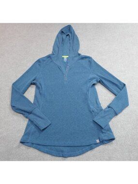 Title Nine Womens Sweater Medium Blue Ribbed Thermal Hoodie